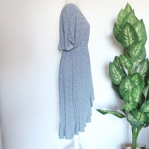 J. Crew Mercantile Blue & White Floral Ruffle Wrap Surplice V-neck Midi Dress - Picture 9 of 13